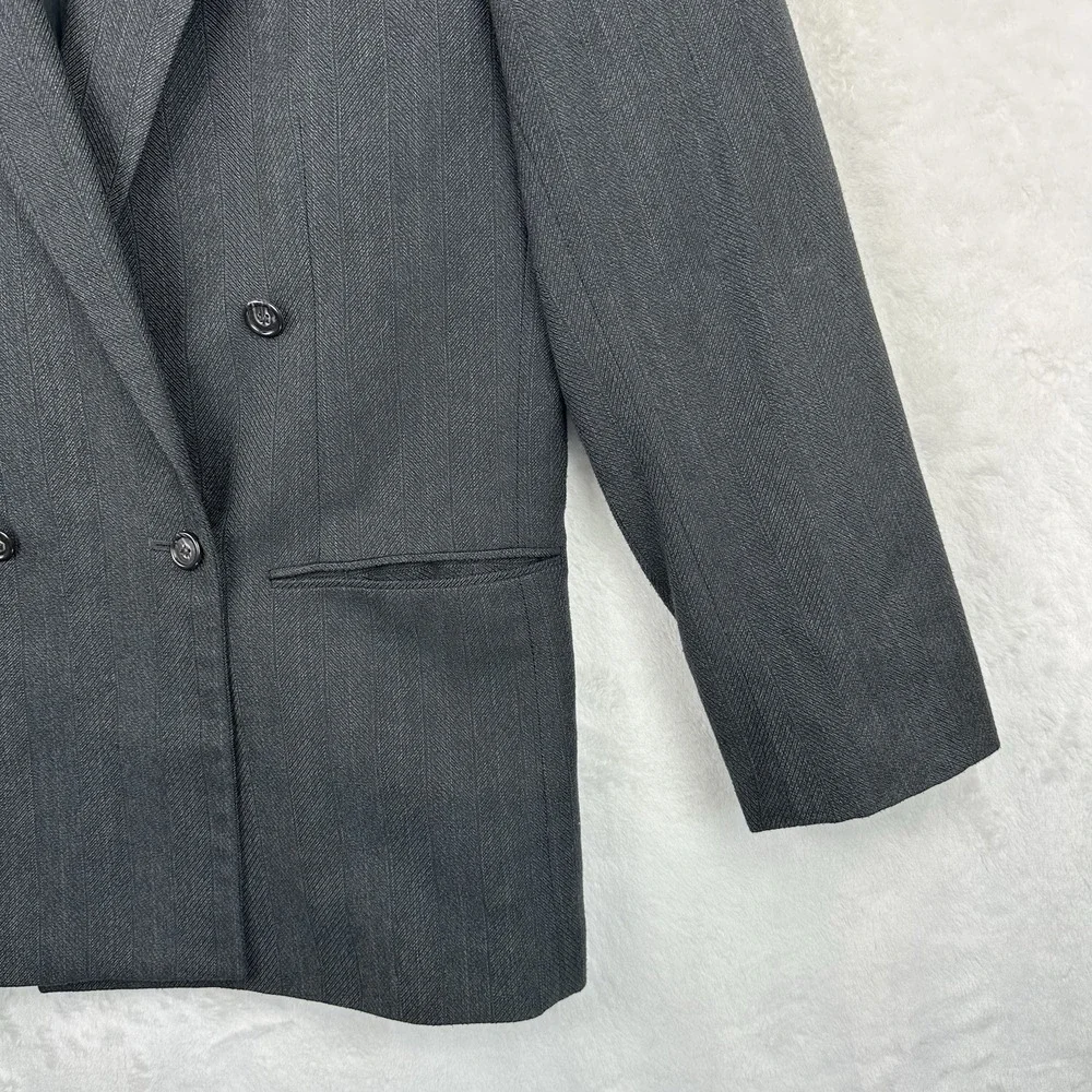Hart Schaffner Marx‎ Mens 40R Double Breasted Black Herringbone Suit Jacket EUC